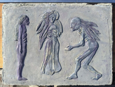 Three Angels in purple & blue pigmented cement